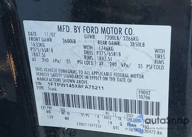 1FTPW145X8FA75211: 38389308