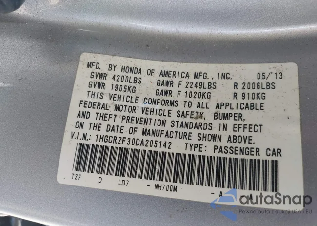 1HGCR2F30DA205142: 38405861