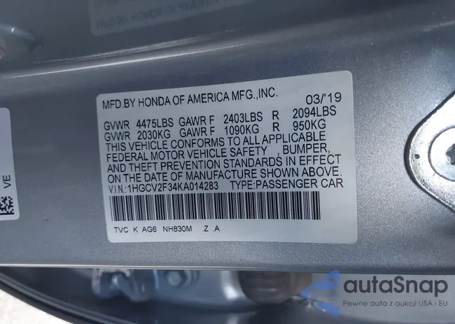 1HGCV2F34KA014283: 38417543