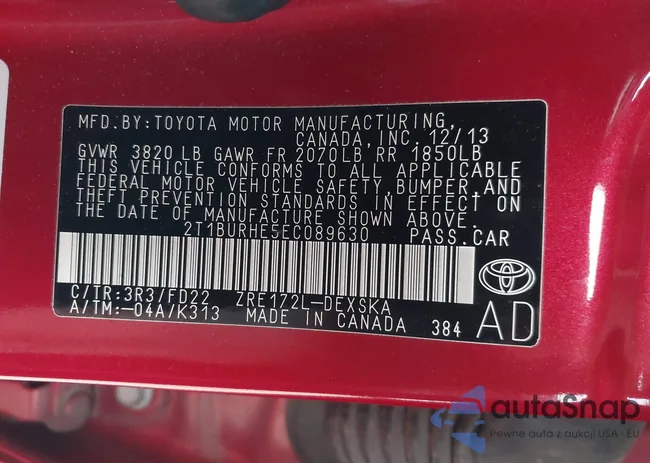 2T1BURHE5EC089630: 38423024