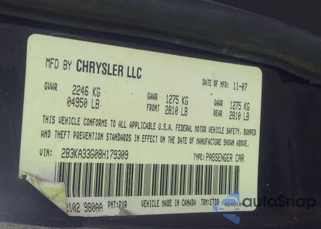 2B3KA33G08H179309: 38448803