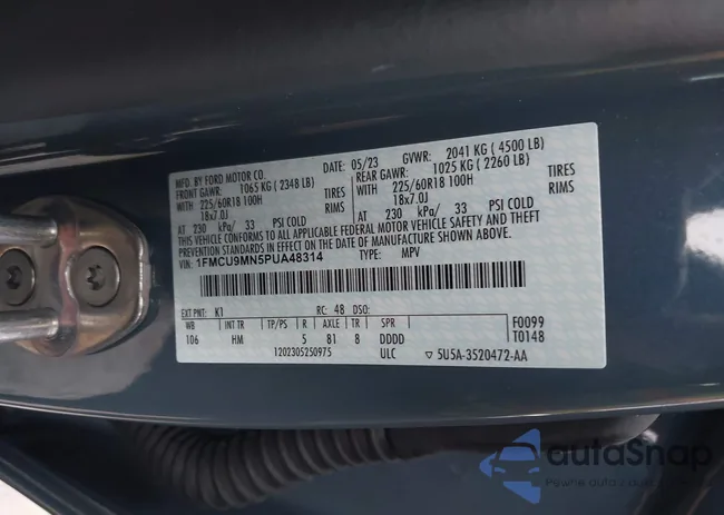 1FMCU9MN5PUA48314: 38483223