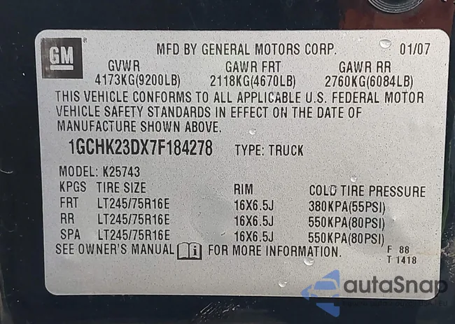 1GCHK23DX7F184278: 38495632