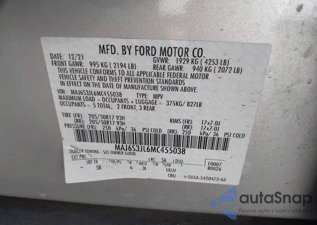 MAJ6S3JL6MC455038: 38501189