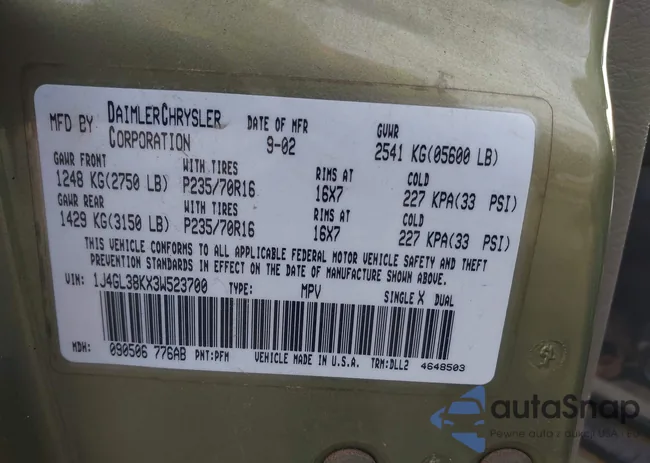 1J4GL38KX3W523700: 38508555