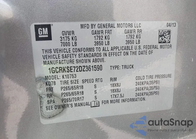 1GCRKSE72DZ361590: 37604319