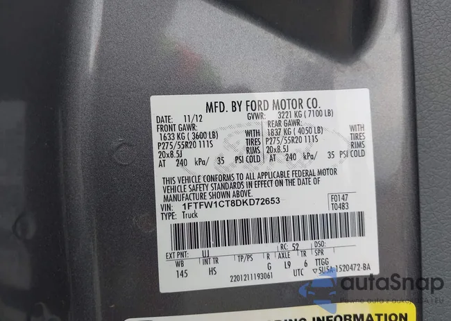 1FTFW1CT8DKD72653: 37681247