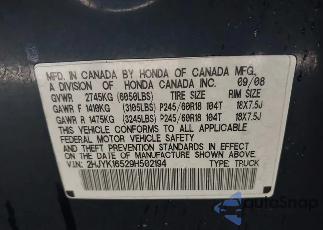 2HJYK16529H502194: 37767312