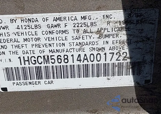 1HGCM56814A001722: 37781711