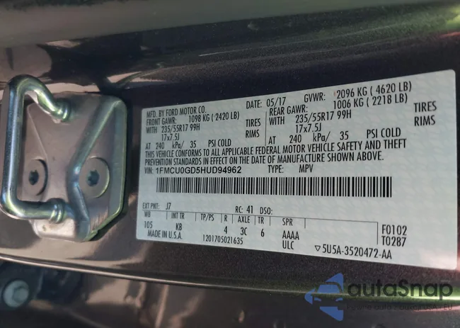 1FMCU0GD5HUD94962: 37800783