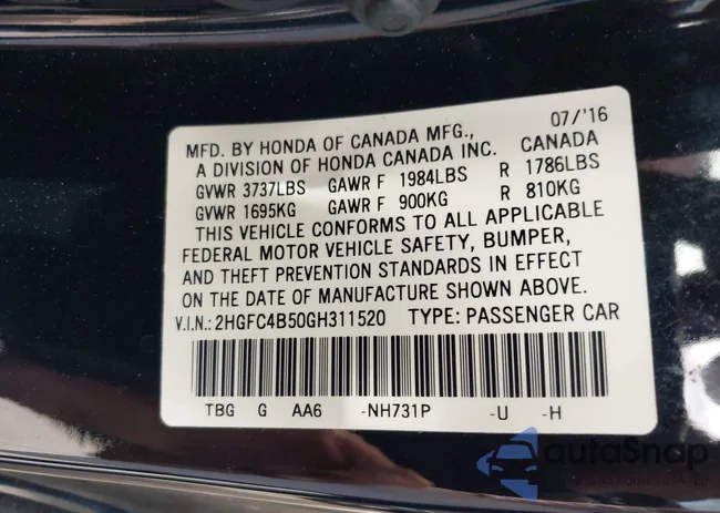 2HGFC4B50GH311520: 37811202