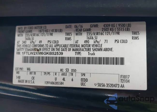 1FTLW2XM6GKB52539: 37810404