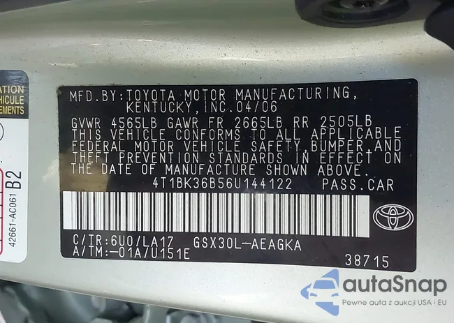 4T1BK36B56U144122: 37833802