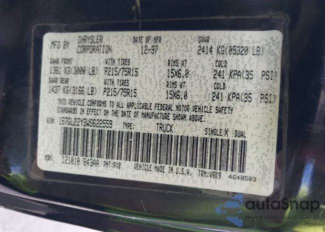 1B7GL22Y3WS622559: 37856486