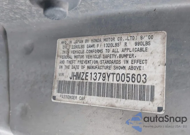 JHMZE1379YT005603: 37901289