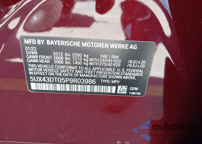 5UX43DT05P9R03986: 37916618