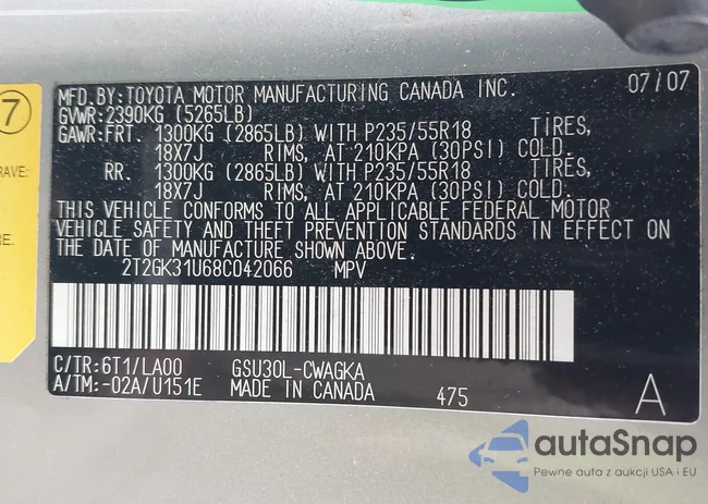 2T2GK31U68C042066: 38961509