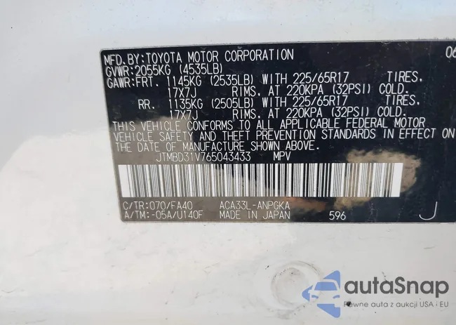 JTMBD31V765043433: 38969816