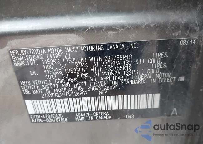 2T3YFREV4EW128867: 38974283