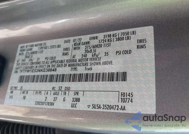 1FTFW1E53NKE38848: 38996586