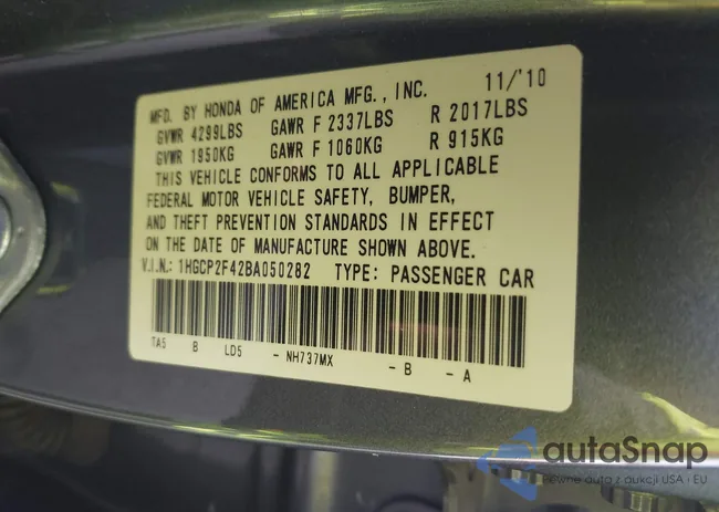 1HGCP2F42BA050282: 39001760