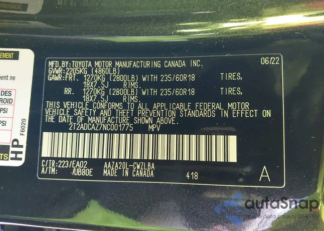 2T2ADCAZ7NC001775: 39011086