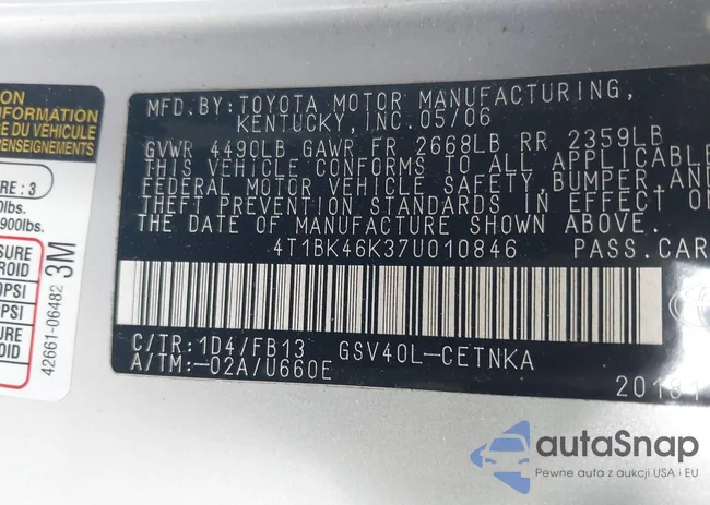 4T1BK46K37U010846: 39011860