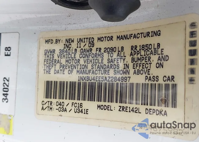 1NXBU4EE5AZ284997: 39016809