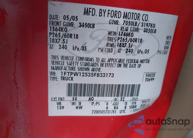 1FTPW12535FB33173: 39018892