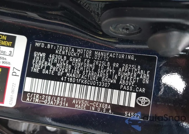 4T1BD1FK6CU013307: 39036155