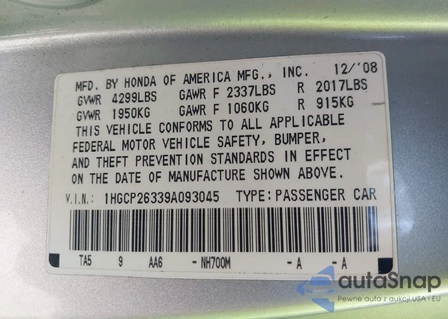 1HGCP26339A093045: 39040765