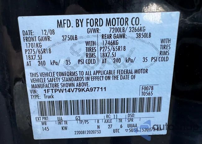 1FTPW14V79KA97711: 39042329