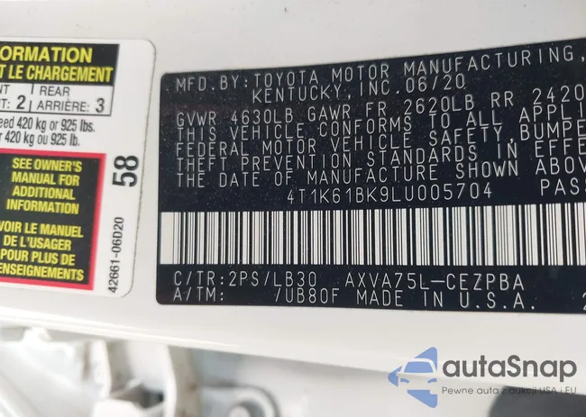 4T1K61BK9LU005704: 39067689