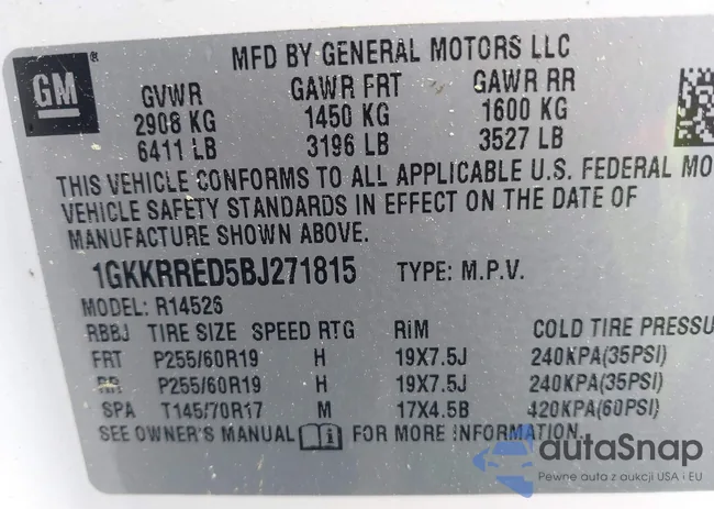 1GKKRRED5BJ271815: 39070716