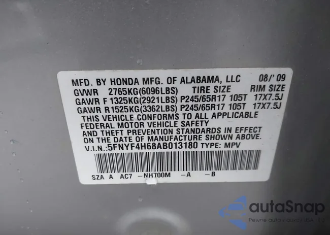 5FNYF4H68AB013180: 39097903