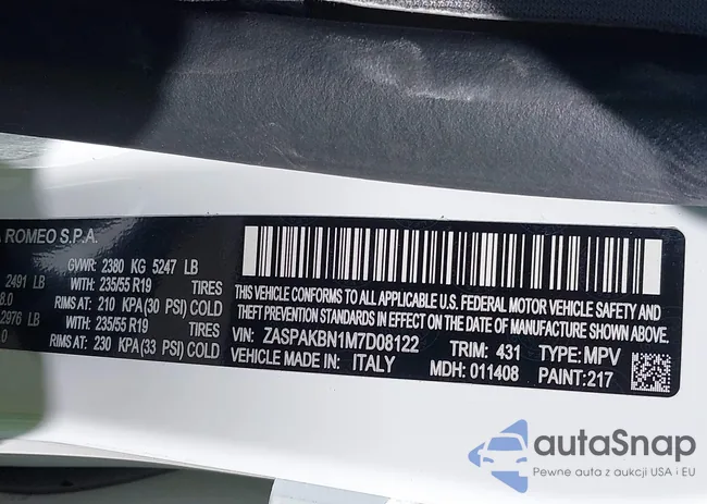 ZASPAKBN1M7D08122: 39107383