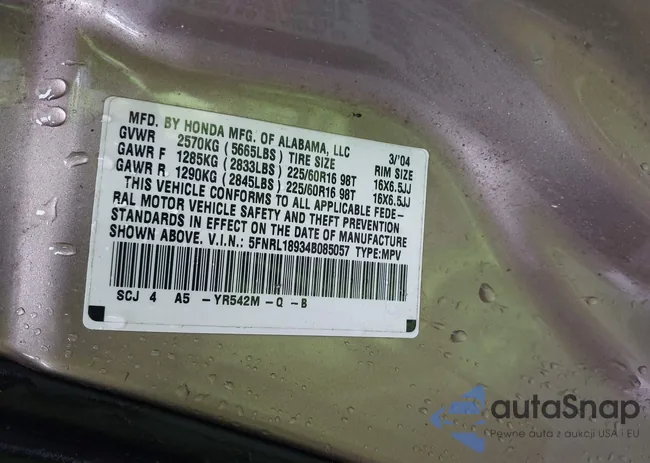 5FNRL18934B085057: 39114714