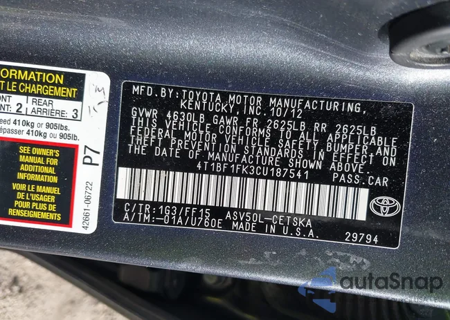 4T1BF1FK3CU187541: 39119992