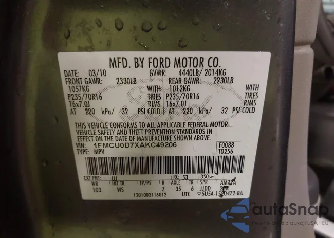 1FMCU0D7XAKC49206: 39121237