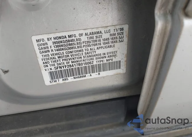 5FNYF28417B016062: 39132118