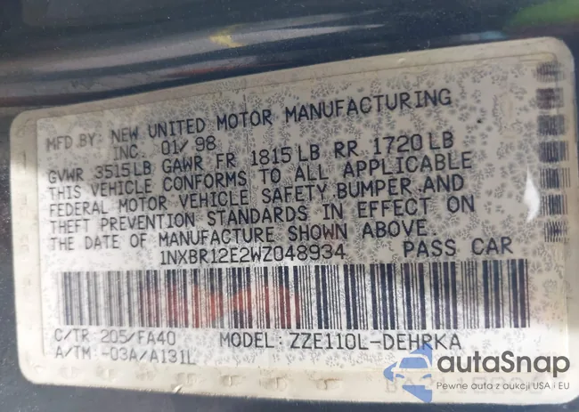 1NXBR12E2WZ048934: 39149609