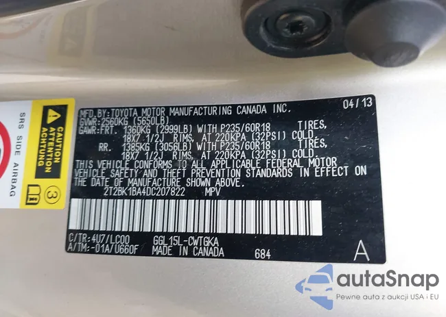 2T2BK1BA4DC207822: 39160137