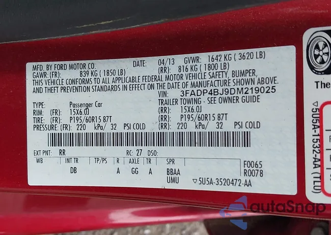 3FADP4BJ9DM219025: 39164030