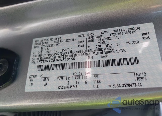 1FTEW1C51NKF10158: 39181307