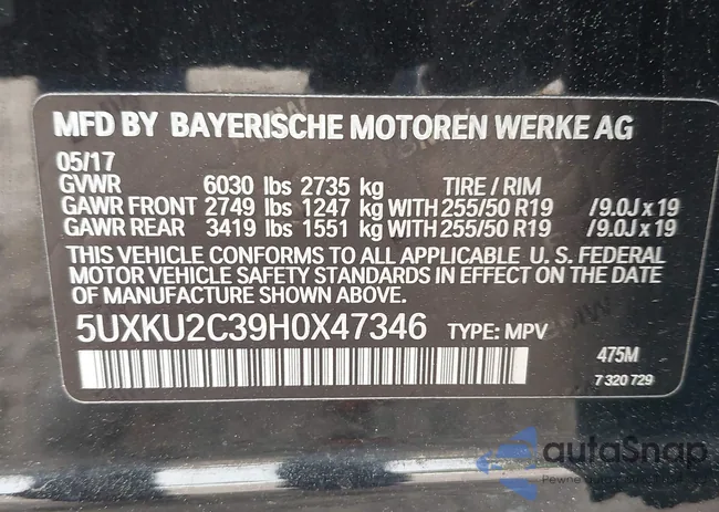 5UXKU2C39H0X47346: 39197573