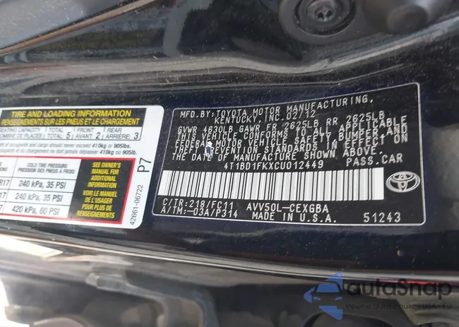 4T1BD1FKXCU012449: 39201097