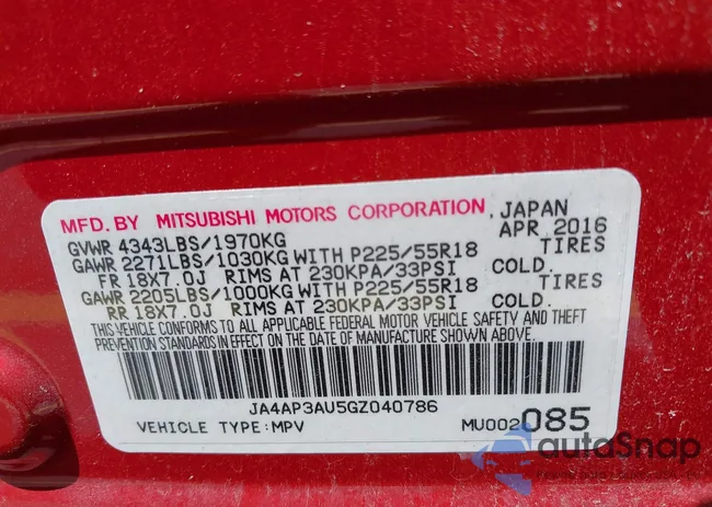 JA4AP3AU5GZ040786: 39203908