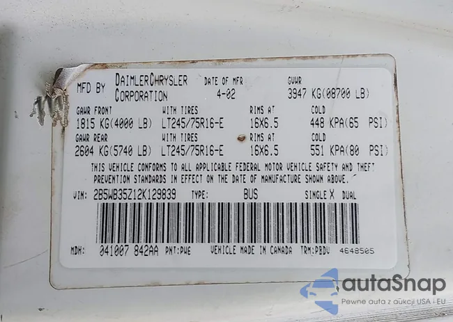 2B5WB35Z12K129839: 39219400