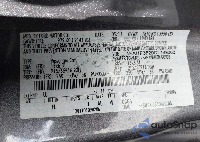 1FAHP3F20CL149302: 39223199