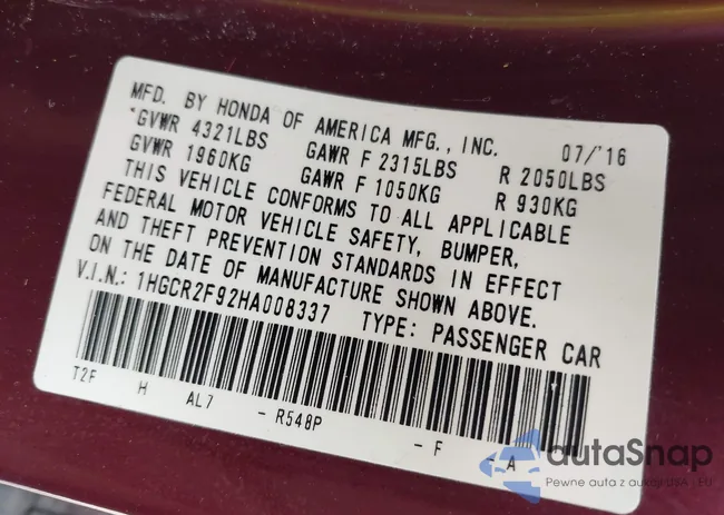 1HGCR2F92HA008337: 39232022